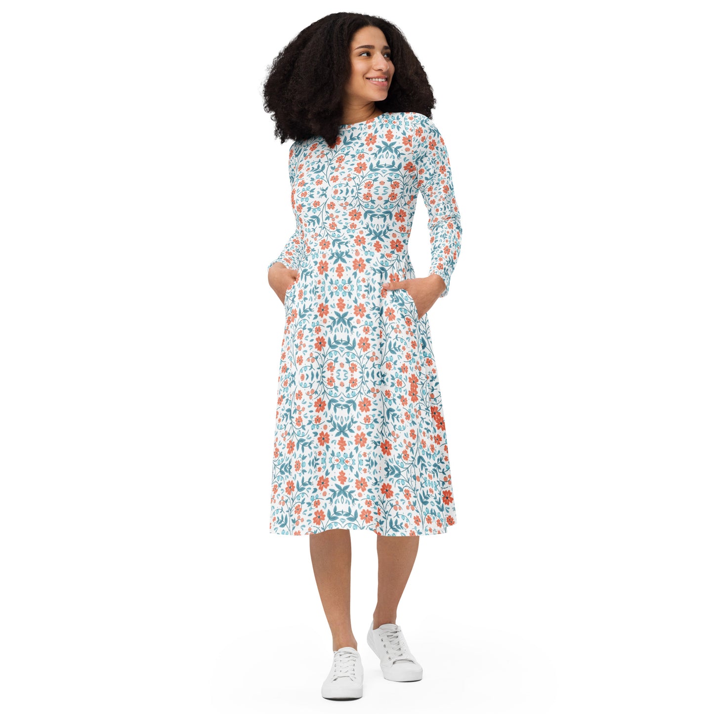 Olivia's Floral Travel Collection | Long sleeve midi dress